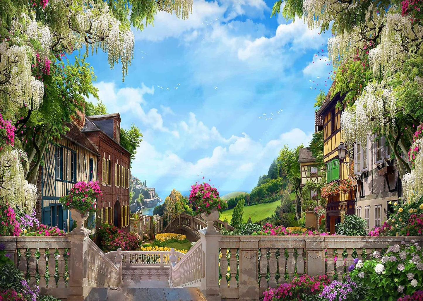 Wall Murals for Bedroom Venice Garden Large Mural Wallpaper Wall Stickers 195''x120''(Not Self-Adhesive)