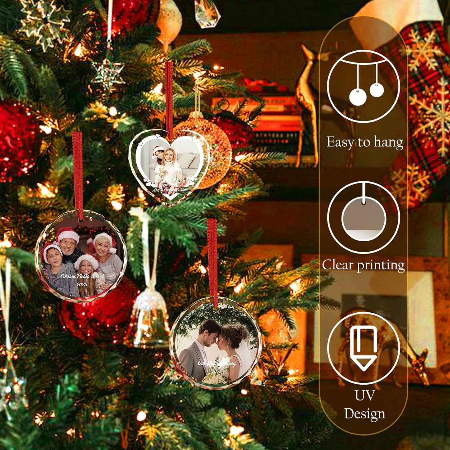 Personalized Photo Crystal Ornament 2025, Custom Engraved Heart Pendant Keepsake Wedding Gift for Couples