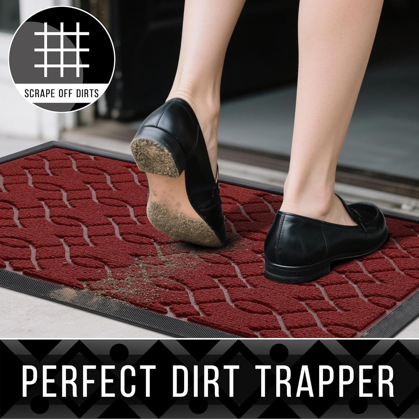 Yimobra Front Door Mat Outdoor Indoor 60x36, All-Season, All-Weather, Heavy Duty Welcome Door Mats Outside Entrance, Non Slip Porch Patio Entrance Mat, Red