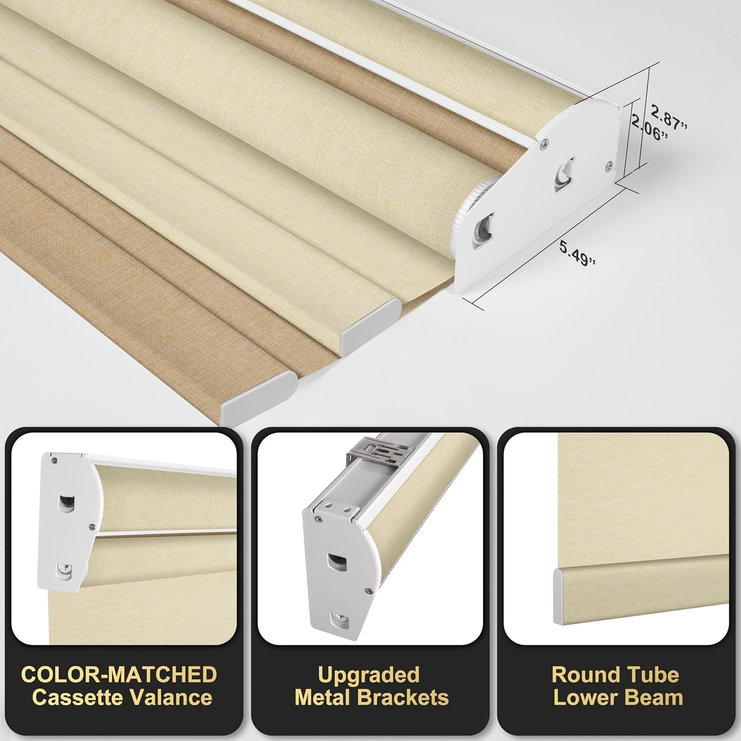 BERISSA Cordless Dual Roller Shades with Cassette Valance,Double Window Shades Blackout and Light Filtering Shades,Day and Night Roller Shades for Home Office Door.Linen Beige.62 W x 44" H