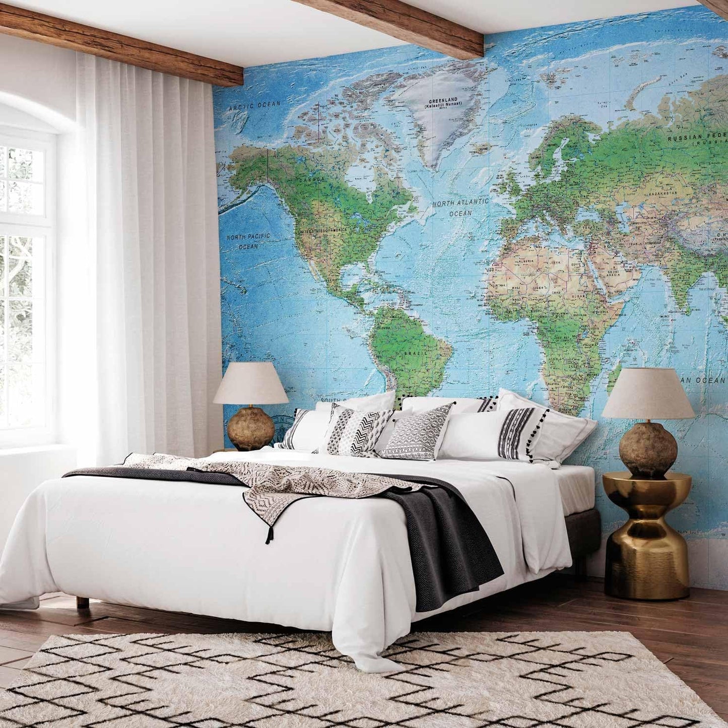 artgeist Wall Mural World Map 154x110 in - XXL Peel and Stick Self-Adhesive Wallpaper Removable Large Sticker Foil Wall Decor Print Picture Image Design Map of The World k-A-0127-a-a