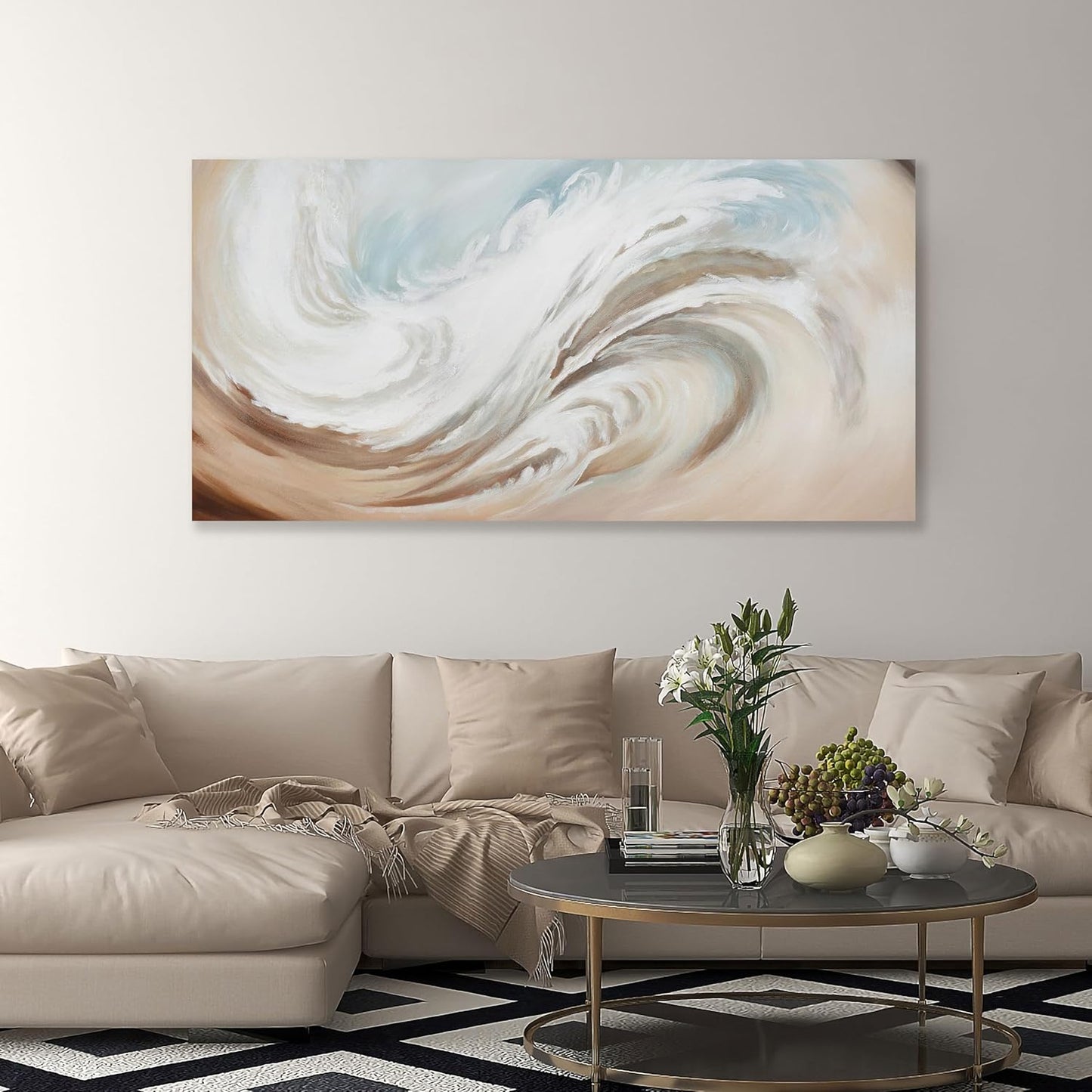 Abstract Wall Art Canvas Wall Paintings Modern Beige Wall Decor Aesthetic Room Decor Wall Art Framed Artwork for Living Room Bedroom Dining Room Home Office Decor 20"x40"
