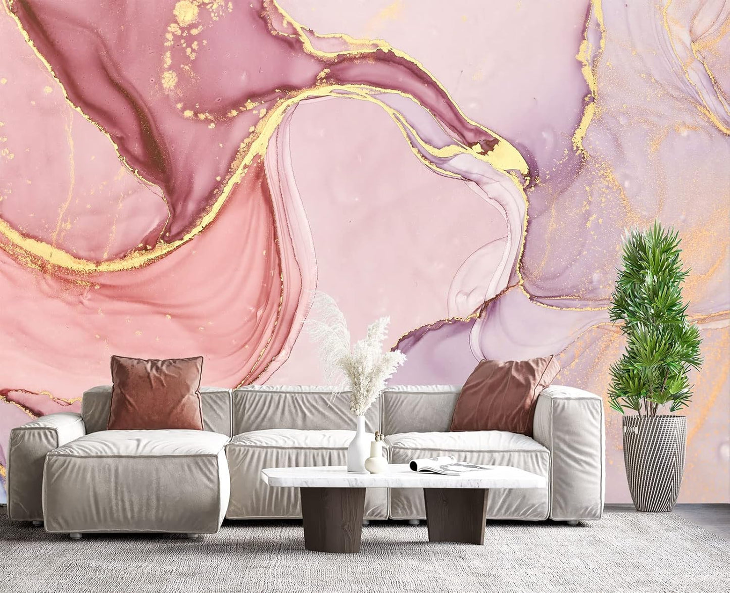 Gilding Marble Pink Wall Mural Wallpaper for Bedroom 178" x 117"