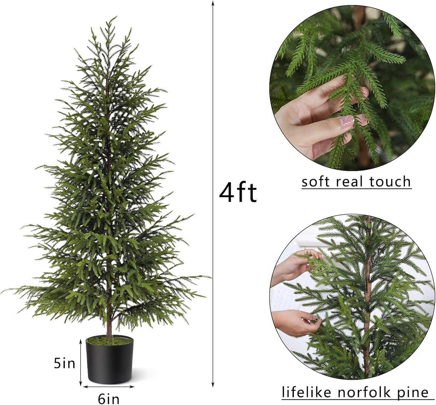 4ft Christmas Norfolk Pine Tree Artificial Christmas Tree Faux Potted Plants for Front Porch Christmas Indoor Outdoor Decor
