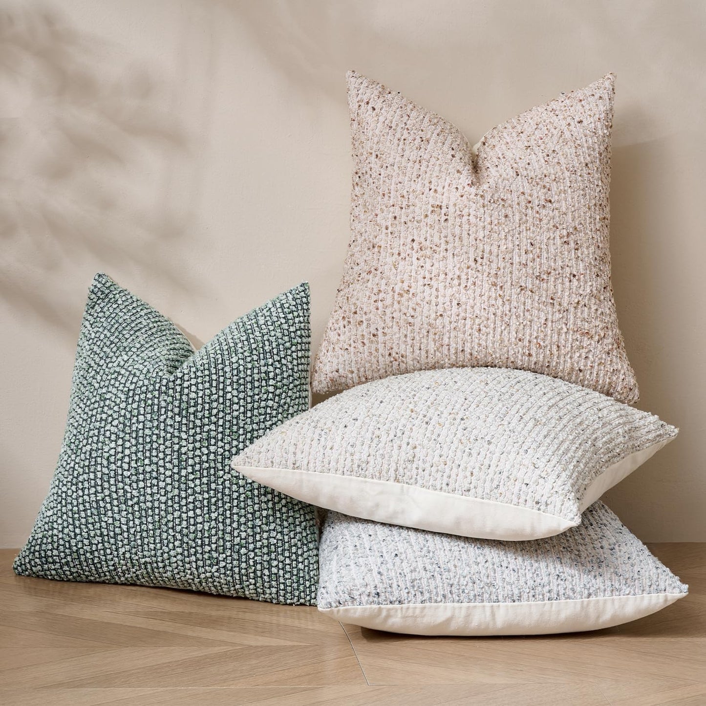 Striped Throw Pillow Covers 22x22 Set of 2 Green Textured Boucle Chic Morden Boho Accent Farmhouse Square Decorative Couch Pillow Covers for Home Decor Bed Sofa Living Room