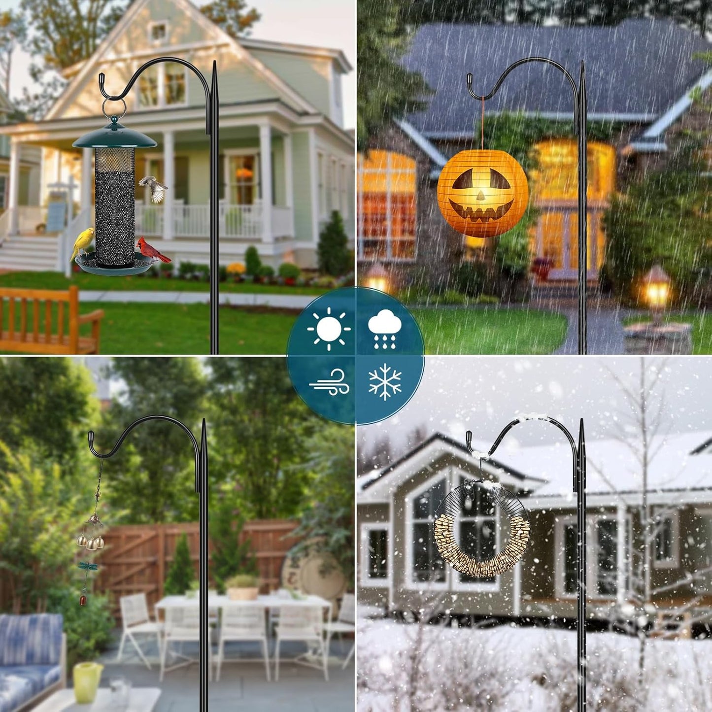 Gtongoko 63 Inch Shepherds Hooks for Outdoor with 5 Prongs Base, Adjustable Bird Feeder Pole Garden Hooks for Hanging Lanterns, Plants Baskets, Hummingbird Feeders, 2 Pack