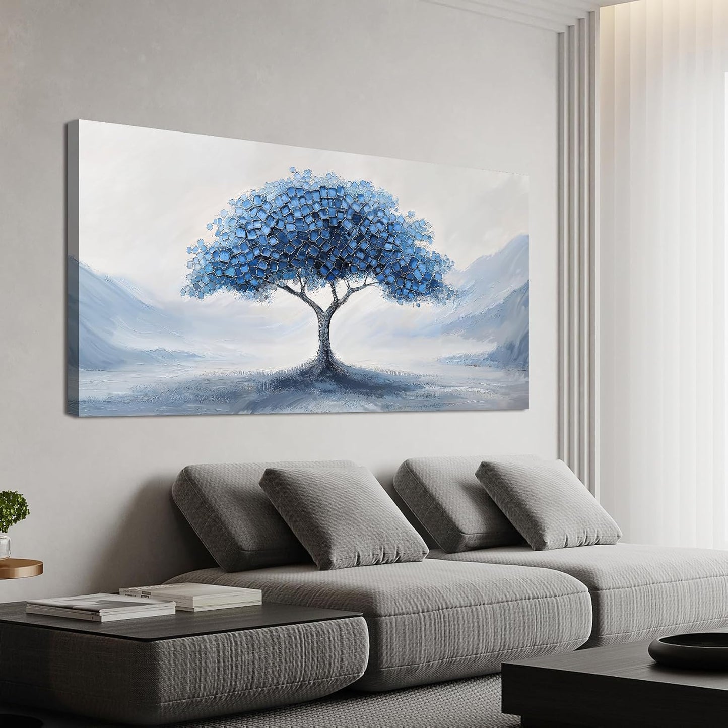 Canvas Wall Art Decor Wall Art Pictures for Living Room Abstract Canvas Art Wall Decor Tree of Life Wall Art Prints Blue White Wall Art Decorations Artwork for Walls Bedroom Home Decor 20" X 40"