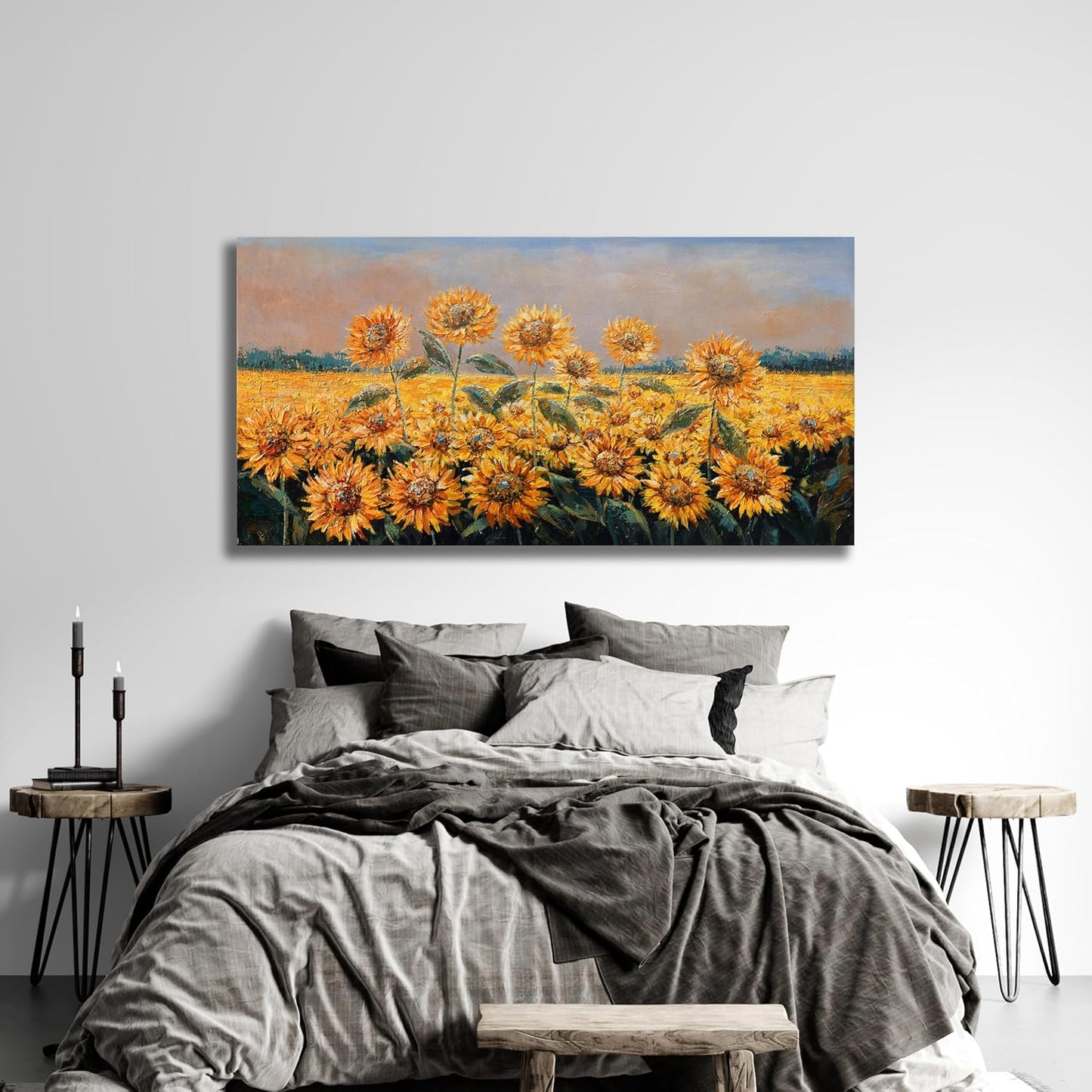 Yuaxker Sunflower Flower Wall Art Modern Yellow floral Canvas Painting Positive Trendy Wall Decor Artwork for Living Room Bedroom Dining Room Office Home Decor 24x48inch