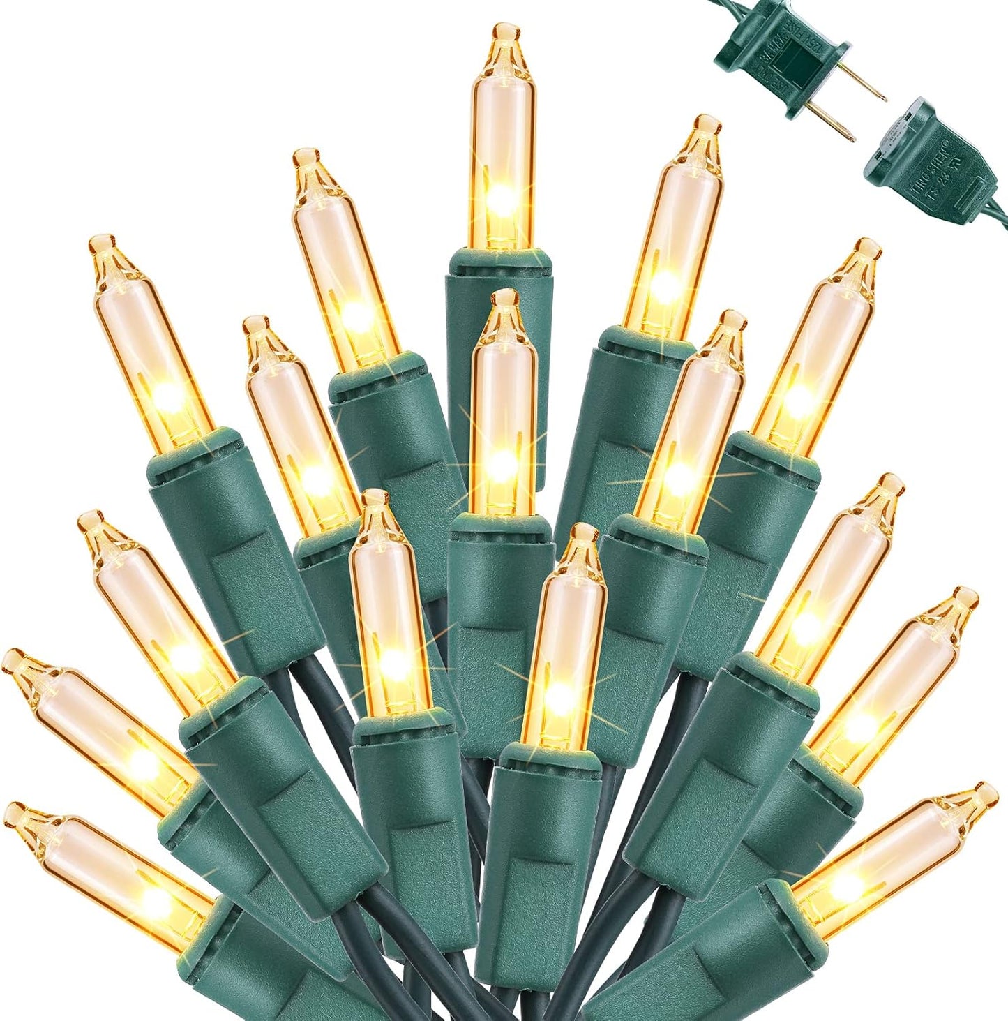 Toodour Clear Christmas Lights, 25ft 100 Count Incandescent Indoor Outdoor String Lights, UL Certified Connectable Green Wire Mini Bulb Light for Home, Party, New Year, Xmas Tree Decor - Warm White
