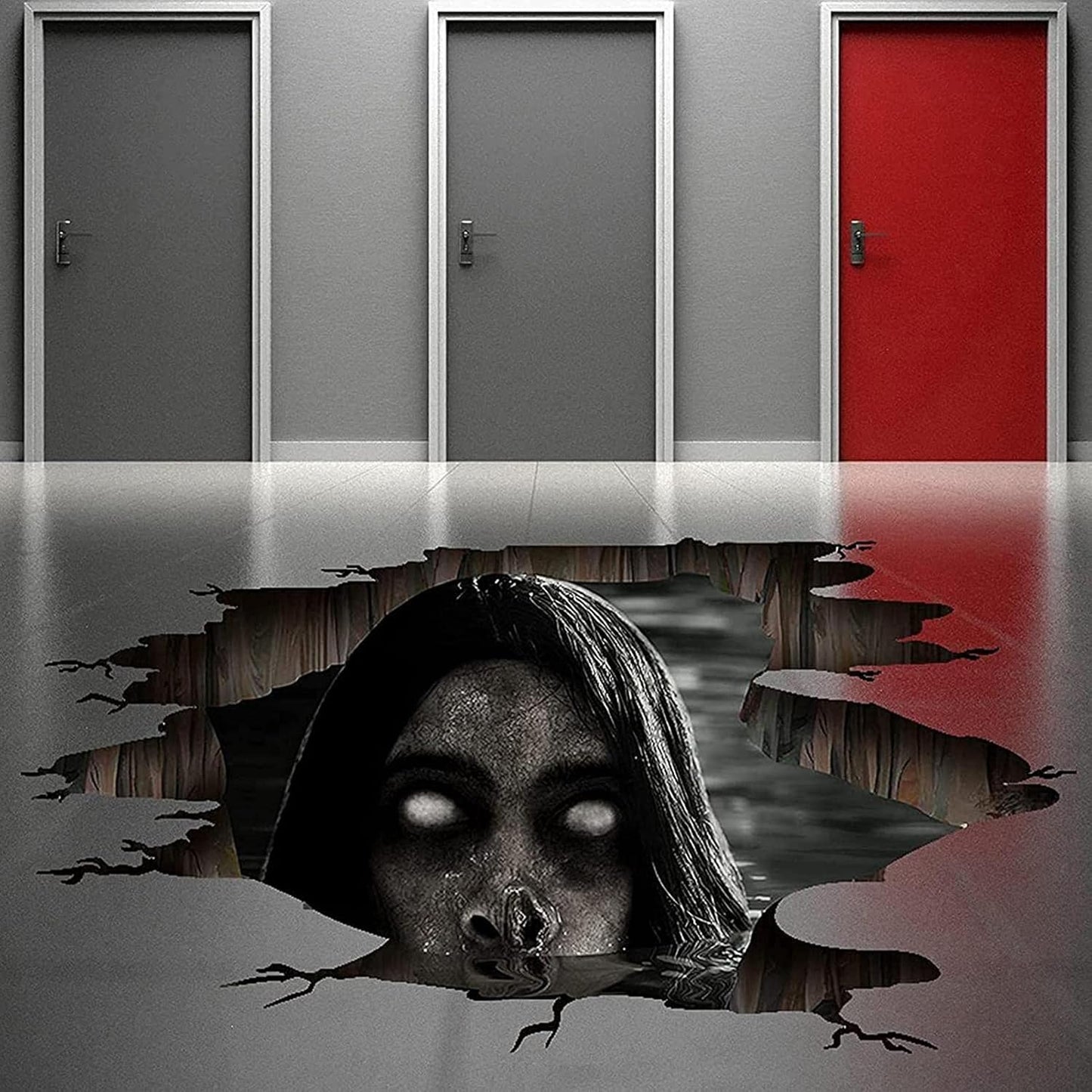 3D Halloween Floor Decals Scary Halloween Zombie Stickers for Living Room, Spooky Blind Women Scratching Floor Stickers Vinyl Removable Decals Art Decorations Party Supplies for Bar Pub
