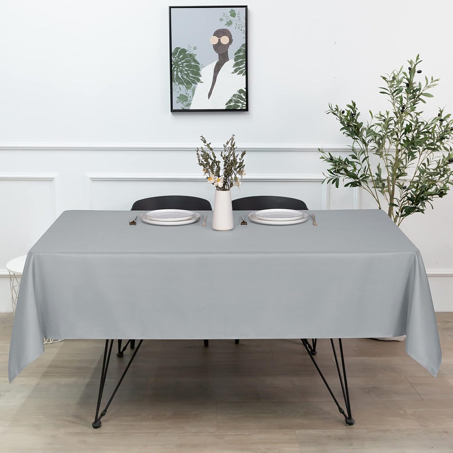 sancua Square Tablecloth - 70 x 70 Inch - Stain and Wrinkle Resistant Washable Polyester Table Cloth, Decorative Fabric Table Cover for Dining Tables, Buffet Parties and Camping, Silver Grey