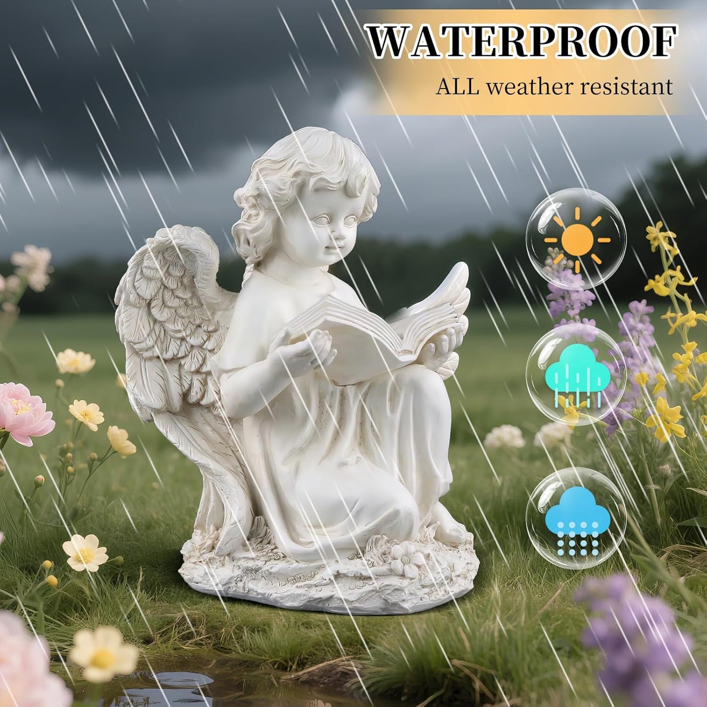 Garden Angel Statues for Outside, Solar Angel for Garden with Bible & Cemetery Decorations for Grave, Angel Figurines for Yard Patio Decor & Lawn Ornaments, Gifts for Mom Grandma Women