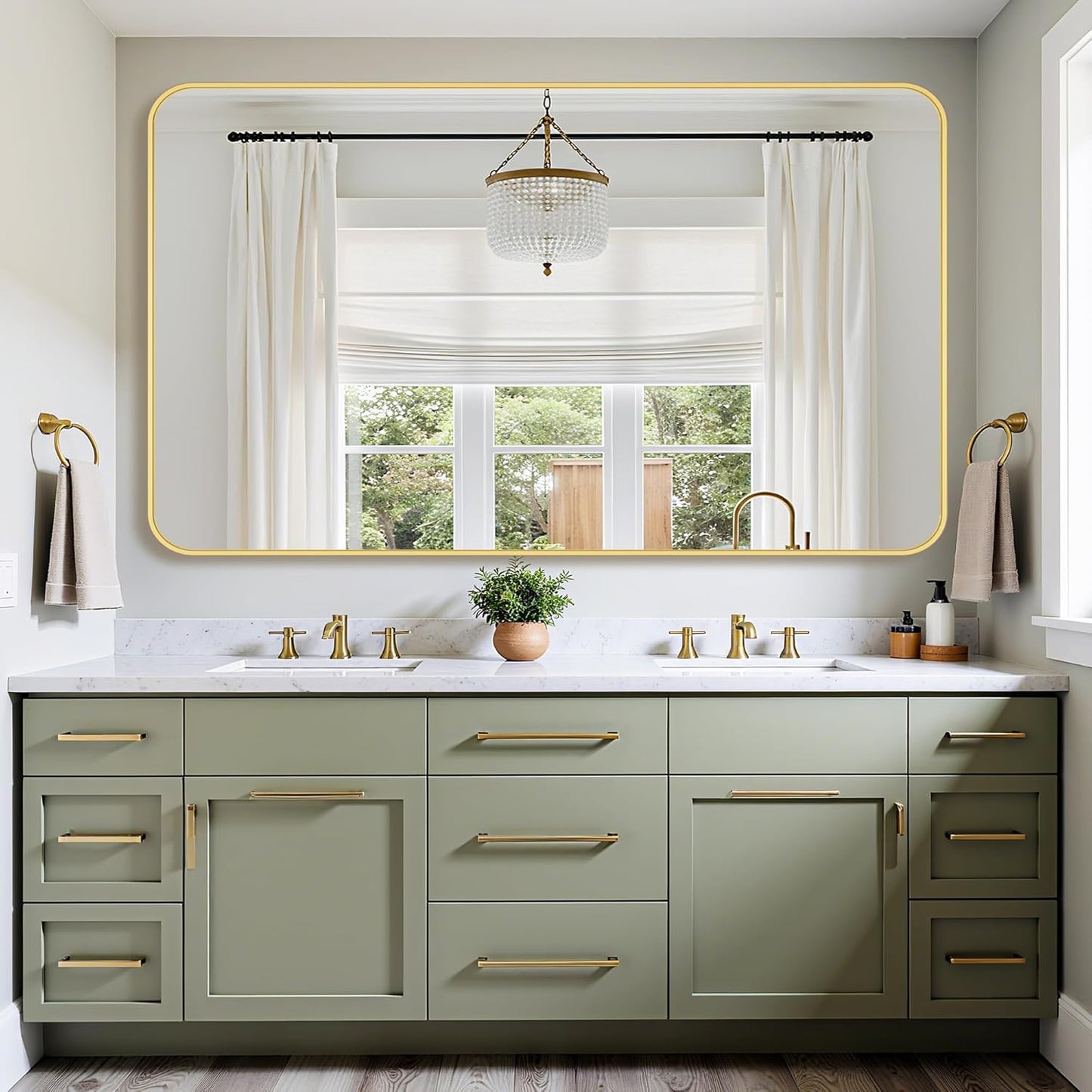 Bathroom Mirror 60" x 36", Large Rectangle Wall Mirror, Gold Metal Frame Wall Mounted Mirrors for Bathroom, Vanity, Bedroom, Entryway Decor(Horizontal/Vertical)