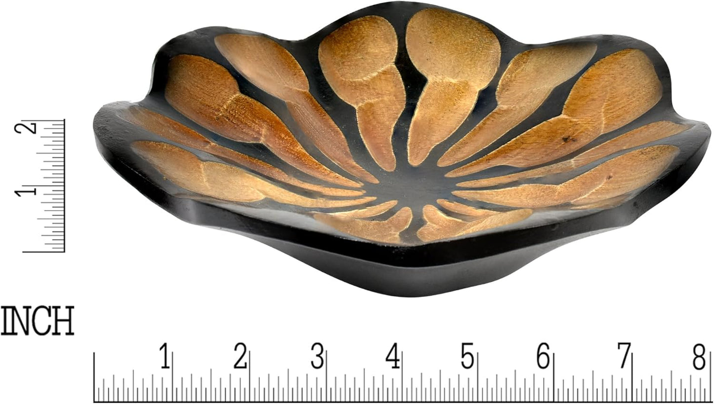 AeraVida 8-Inch Handmade Mango Wood Lotus Blossom Plate Tray | Decorative Carved Wooden Bowl for Tabletop, Entryway or Kitchen | Rustic Boho Accent Dish for Home Décor or Gifting