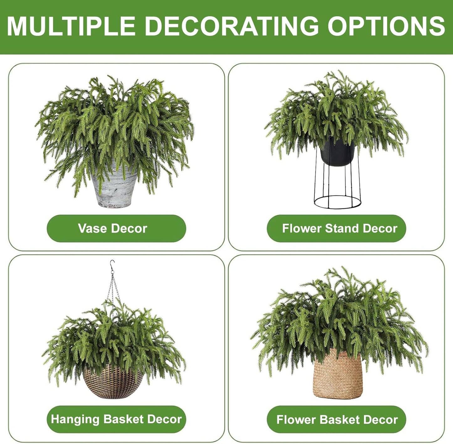 Artgar 24 Pcs Pine Branches - 18 Inch Artificial Green Pine Stem - Real Touch Christmas Greenery Pines Branches for DIY Flower Arrangement Home Indoor Christmas Decor