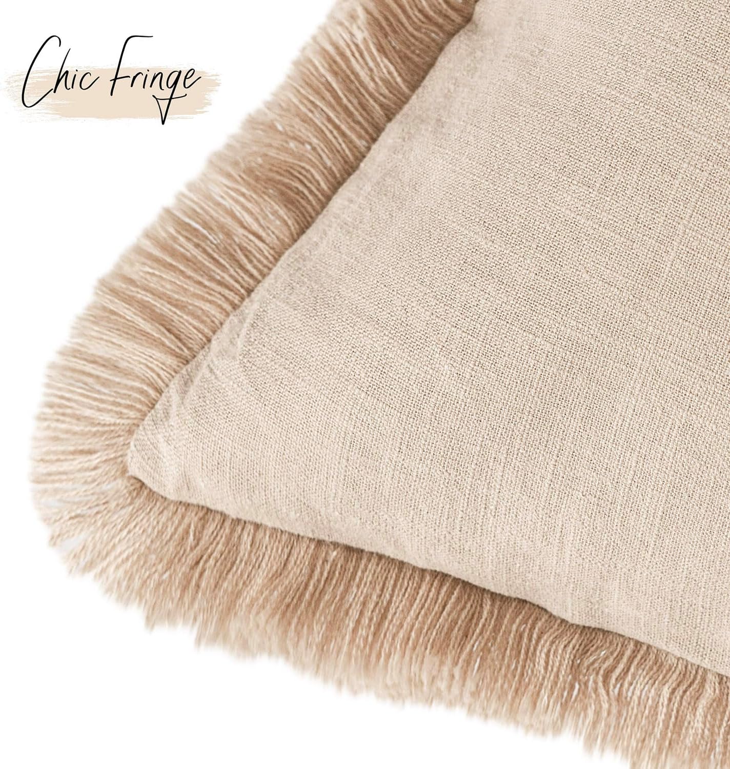 Foindtower Set of 2 Decorative Linen Fringe Throw Pillow Covers Boho Farmhouse Cushion Cover with Tassels Accent Pillowcase for Couch Chair Sofa Bed Living Room Home Bedroom Decor,12×24 Inch,Tan Beige