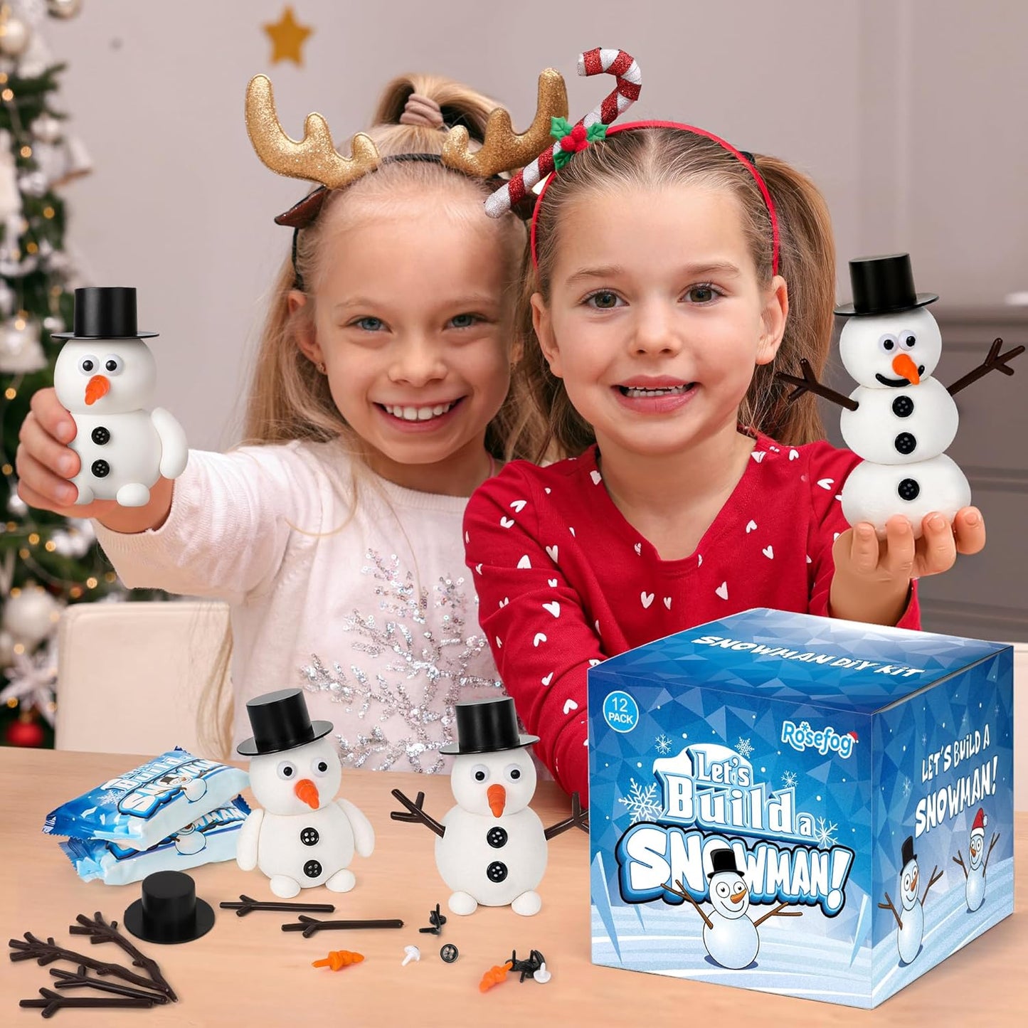 24 Pack Snowman Crafts, Christmas Decoration DIY Kit, Christmas Snowman Gift Bulk, Build a Modeling Clay Snowman Kit with Air Dry Clay Xmas Stocking Stuffers Gift for Party Favors Winter Activities