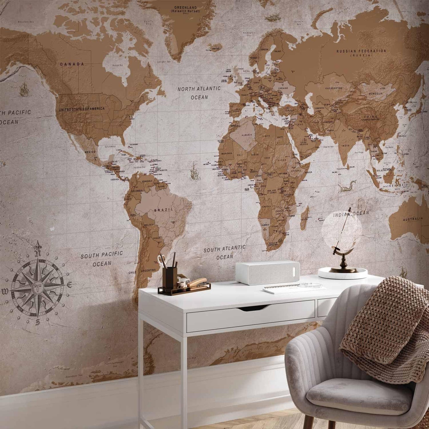 artgeist Premium Wall Mural World Map 157x110 in - XXL Non-Woven Wallpaper Fleece Wall Decor Photo Print Picture Image Design Home Map of The World k-A-0108-a-a