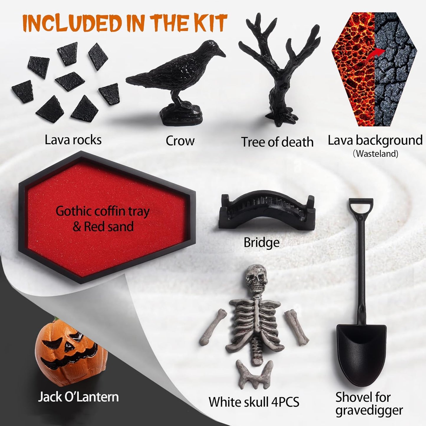 Coffin Zen Garden for Desk 7" x 9" Mini Zen Garden Kit Accessories for Office Coffin Spooky Decor Tray Spooky Gifts Gothic Decor Gifts for Man Women