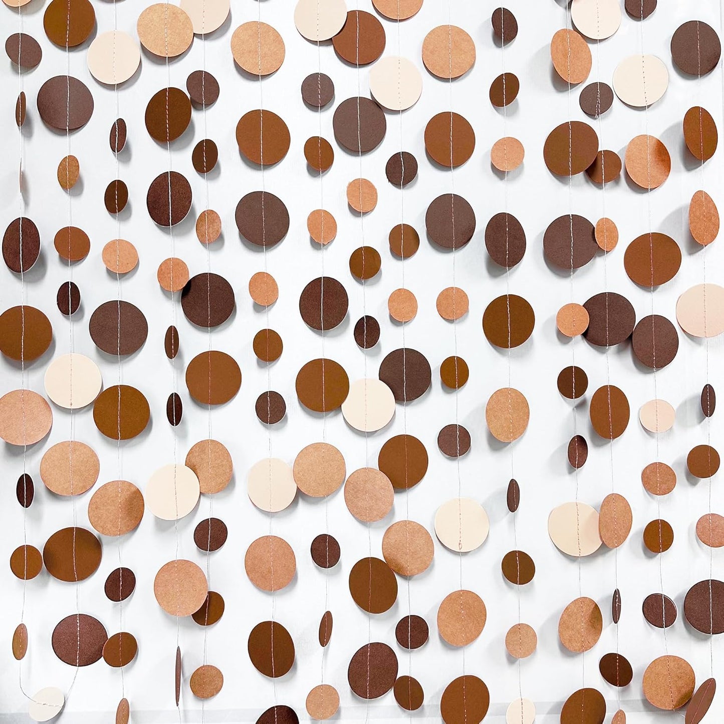 Ombre Brown Party Decorations Polka Dots Garlands Cream Tan Brown Boho Hanging Paper Circle Dots Streamer for Neutral Rustic Cowboy Western Teddy Bear Birthday Baby Shower Wedding Woodland Party Decor