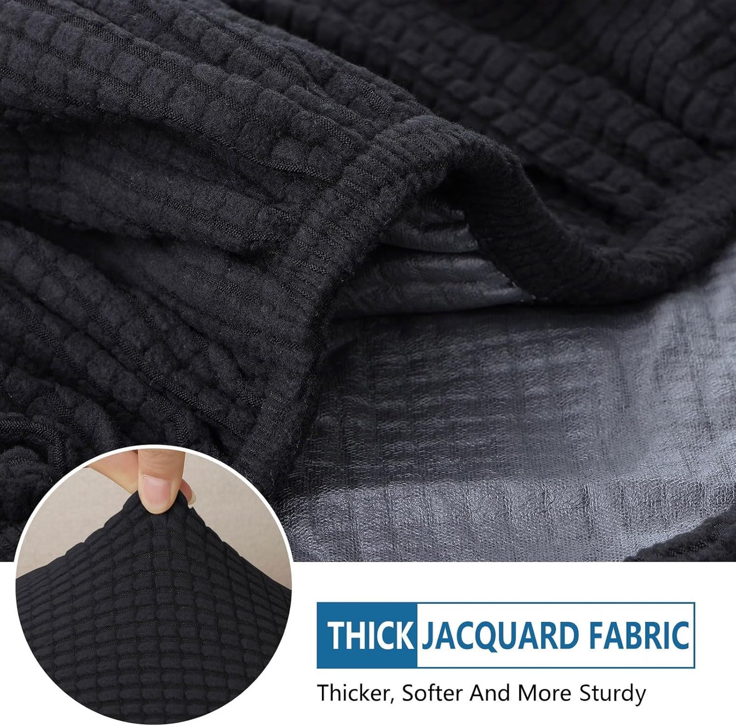 hyha Waterproof Couch Cushion Covers for Pets, Non Slip Sofa Seat Cover for Dogs Washable, Soft Thick Stretch Jacquard Fabric, Sofa Slipcovers with Elastic Bottom (3 Pieces, Black)