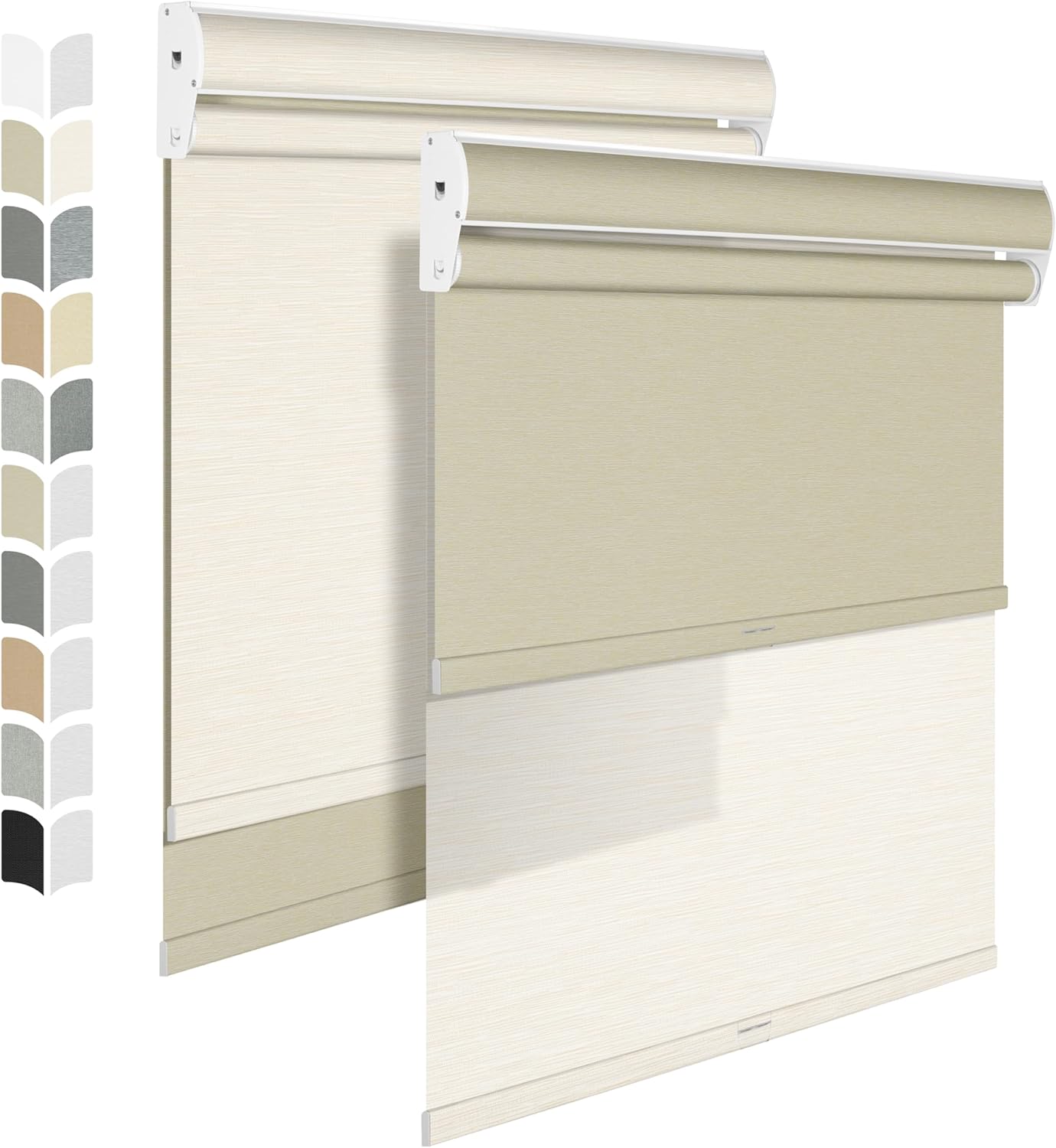 BERISSA Cordless Dual Roller Shades with Cassette Valance, Double Window Shades - Blackout and Light Filtering - Day and Night - Striped Jacquard Beige - 54 W x 86" H