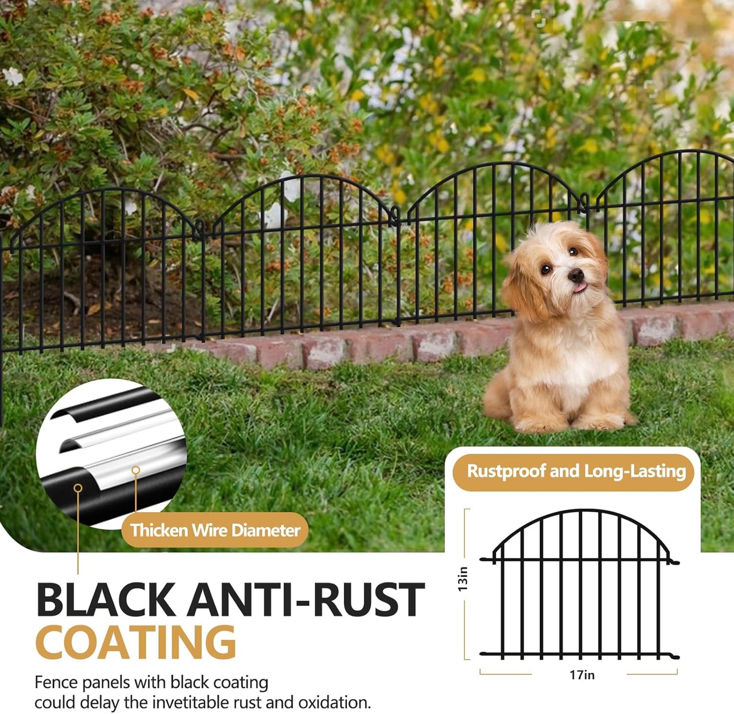 45.33ft x 20in Garden Fence, 32 Panels Animal Barrier Fences for Dogs Rabbit, Anti Digging Defense Edging Border, Rustproof Metal Arched Decorative Fencing for Outdoor Patio, Yard, Lawn