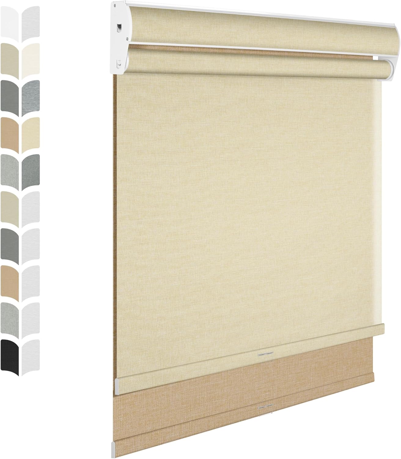BERISSA Cordless Dual Roller Shades with Cassette Valance, Blackout & Light Filtering, Day & Night Shades for Home Office Doors. Linen Beige. 24 W x 36" H