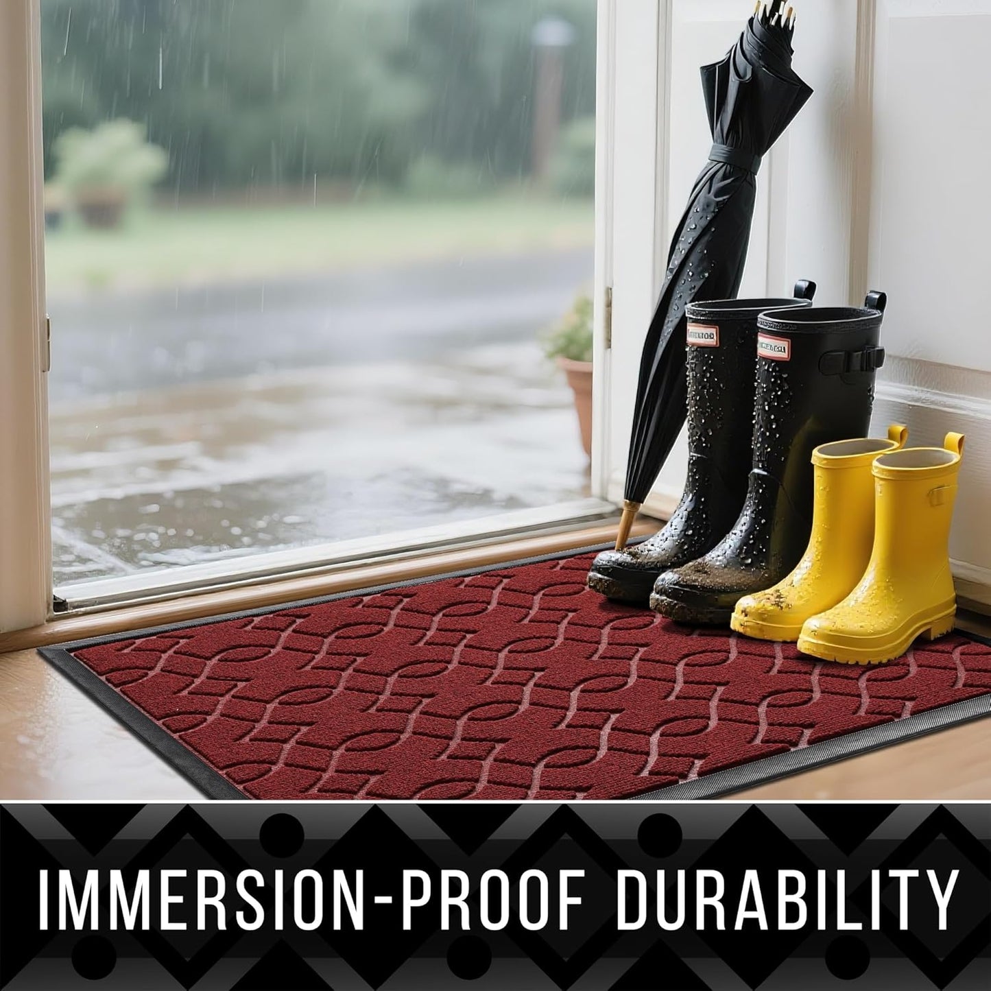 Yimobra Front Door Mat Outdoor Indoor 47x24, All-Season, All-Weather, Heavy Duty Welcome Door Mats Outside Entrance, Non Slip Porch Patio Entrance Mat, Red