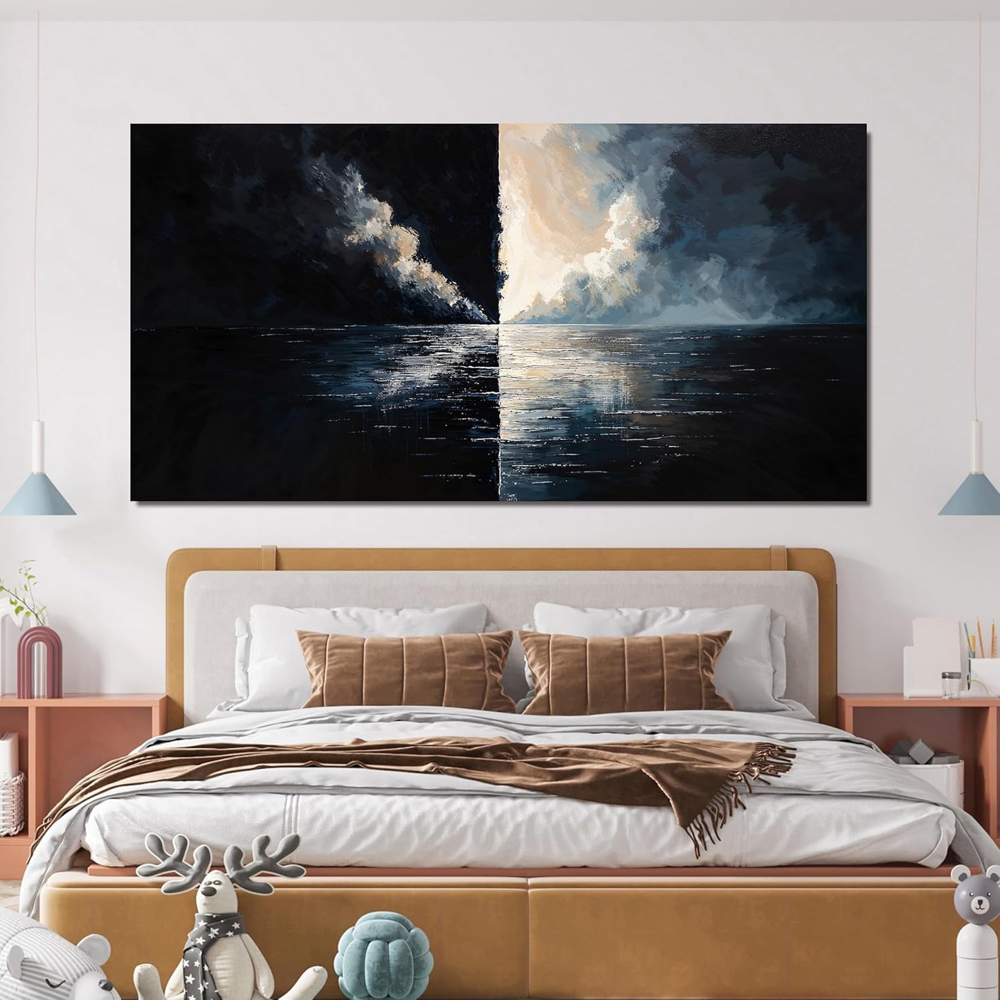 Canvas Wall Art Decor Wall Art Pictures for Living Room Abstract Canvas Art Wall Decor Modern Black and White Wall Art Prints Abstract Coastal Wall Art Decorations Bedroom Home Decor 20" X 40"