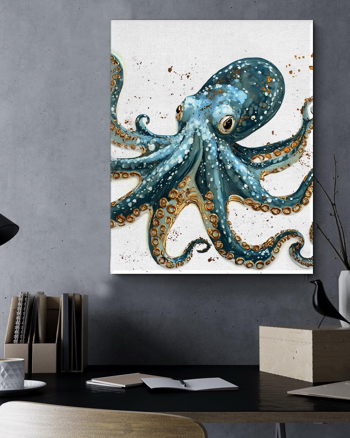 Nautical Octopus Canvas Wall Art Octopus Ocean Theme Print Poster Coastal Framed Picture Painting for Home Beach House Bedroom Wall Decor 8x10 Inch