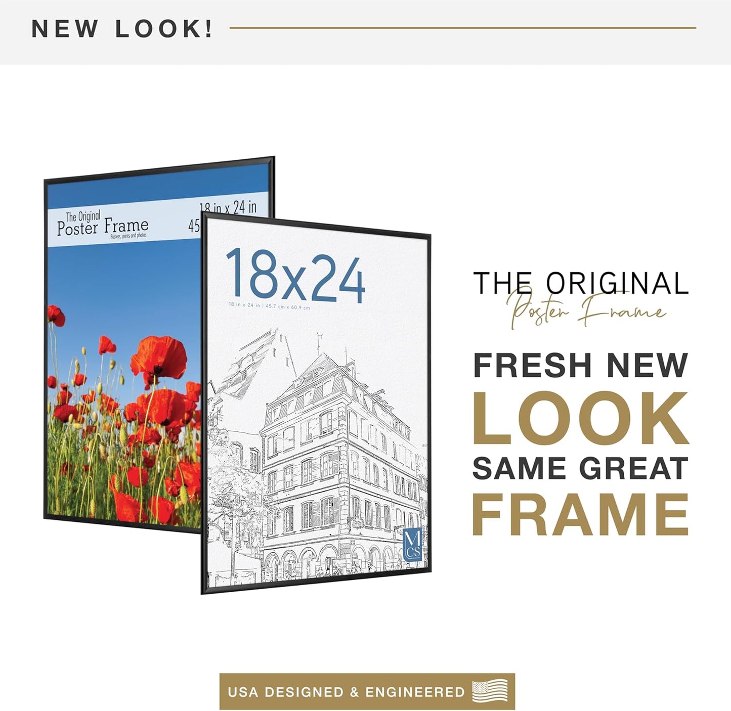 MCS Original Poster Frame 18x24 Black Lightweight Vertical & Horizontal Wall Hanging Large Picture Frame for Posters, Art Prints & Gallery Wall (2-Pack)