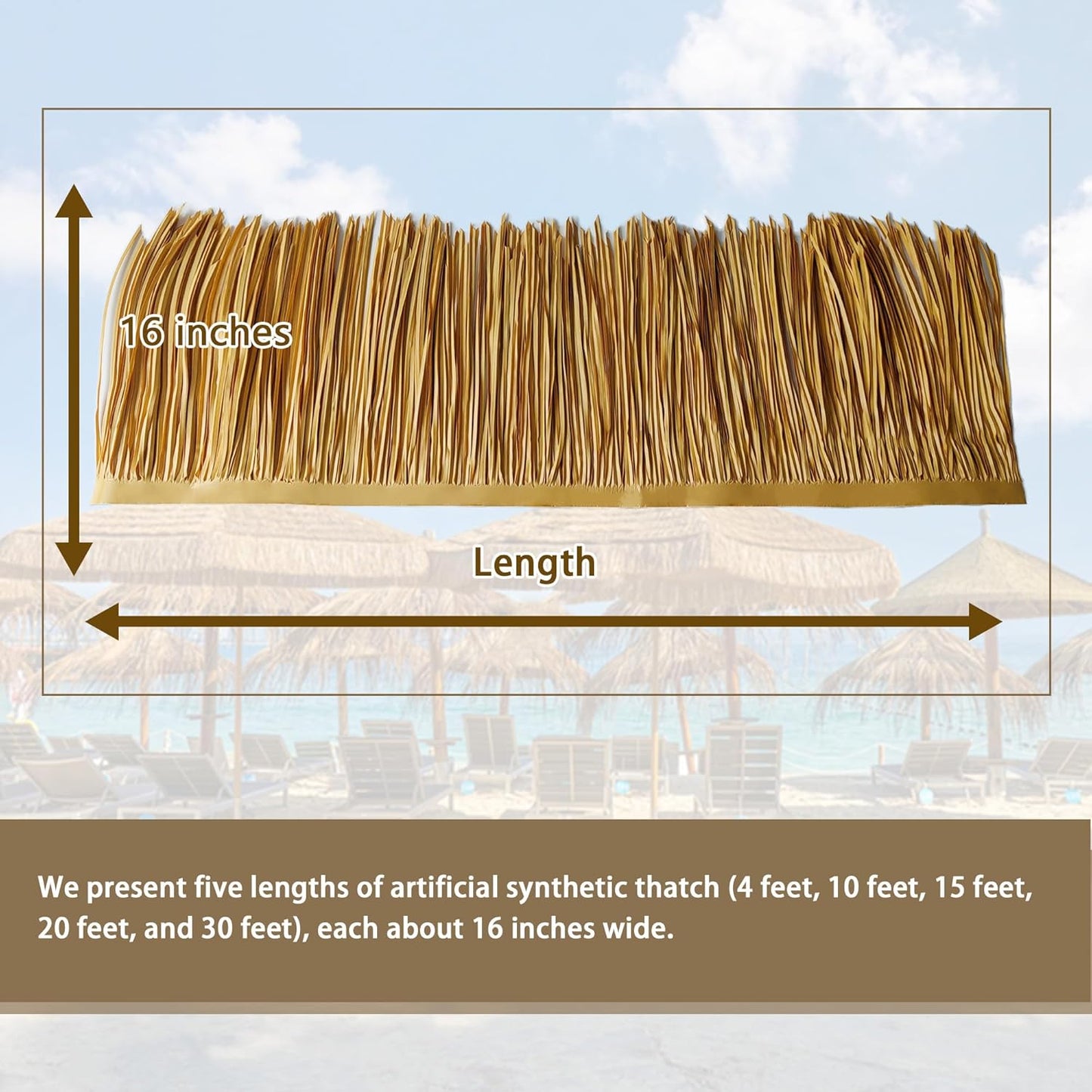 Premium Mexican Style Artificial Palm Thatch Roof Rolls. 5 Lengths, 2 Colors. Waterproof. Easy Install. Ideal for Tiki Bars, Parties, Gardens & Fences (20ft x 16in - Palm Color Thatch)