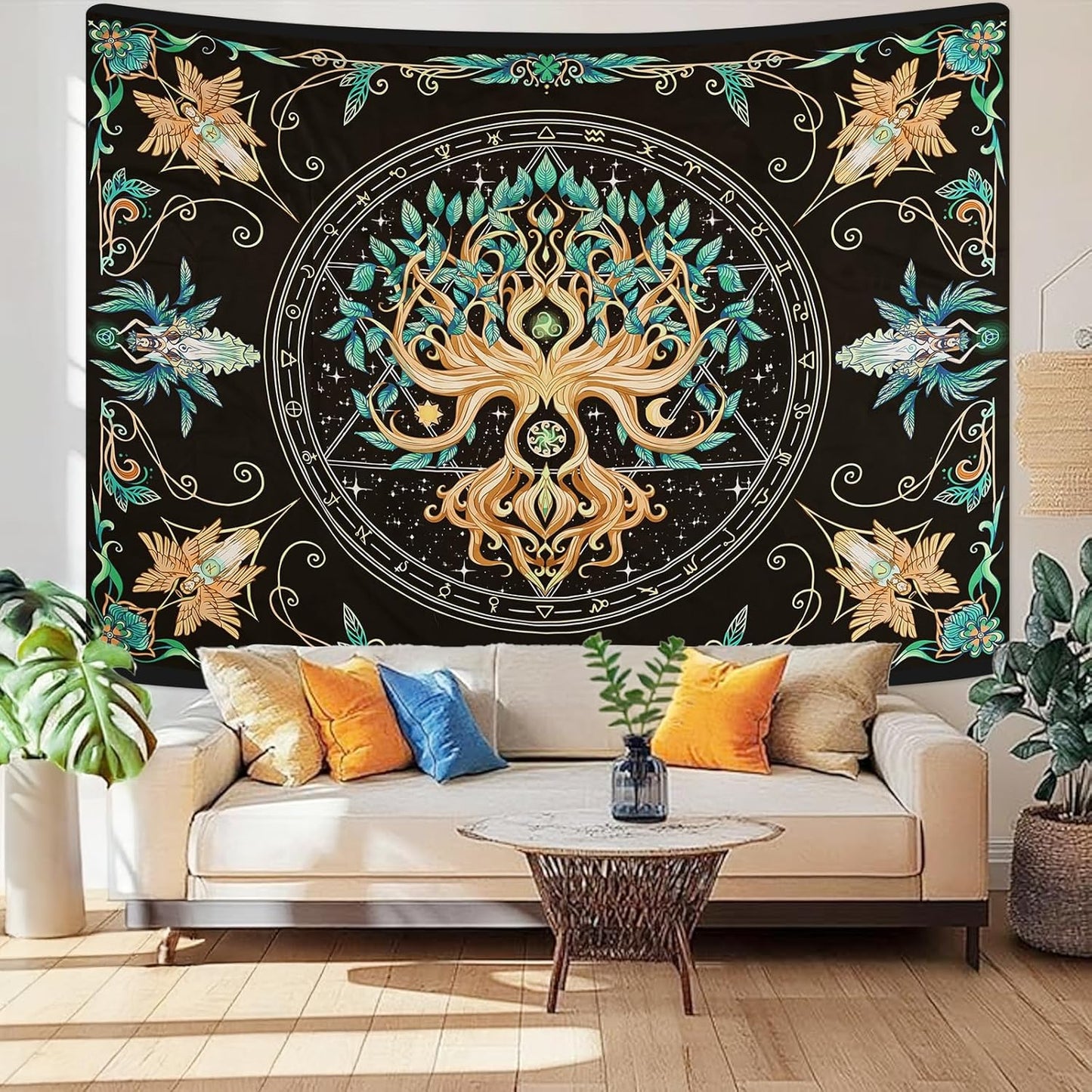 Tree of Life Tapestry - Natural Hippie Wall Hanging, UV Resistant, Machine Washable, Lightweight, Psychedelic Witchcraft Bedroom Decor for Bedroom, Living Room, Yoga Room - 47.64x35.43 Inch