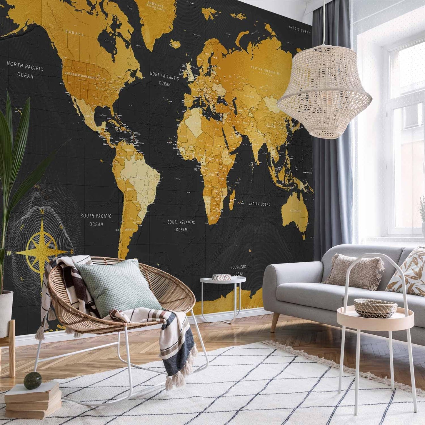 artgeist Premium Wall Mural World Map 98x69 in - XXL Non-Woven Wallpaper Fleece Wall Decor Photo Print Picture Image Design Home Map of The World k-A-0130-a-a