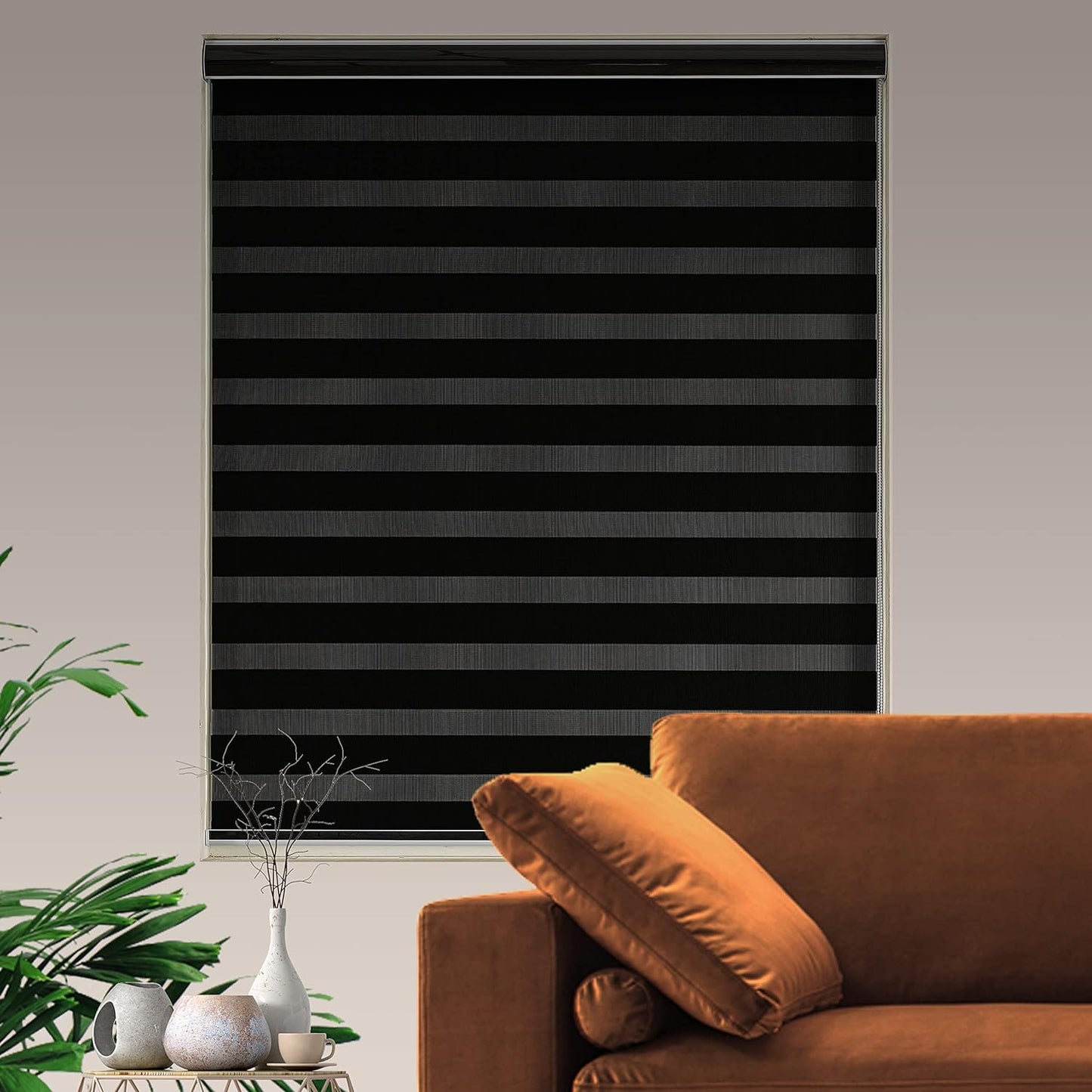 Custom Size Zebra Roller Shades, Dual Layer Roll Up Blind Blackout Modern Blinds, Horizontal Blinds Shades for Bedroom, (Maximum Height 72inch, Black Color, W20 inch)
