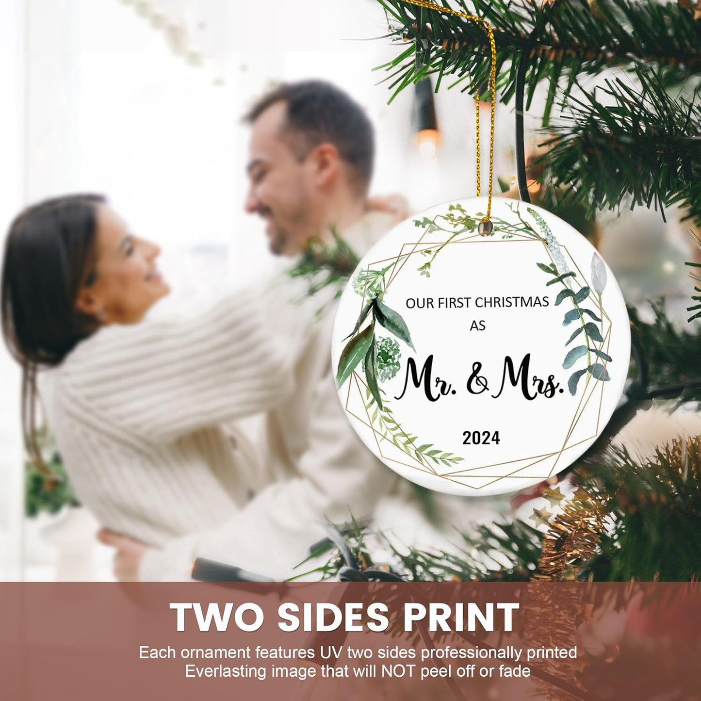 Wedding Gifts for Couples Unique 2024 Our First Christmas Married Ornaments Ceramic, 1st Christmas as Mr Mrs, Bridal Shower Gift, Just Married Gifts, Newlywed Keepsake