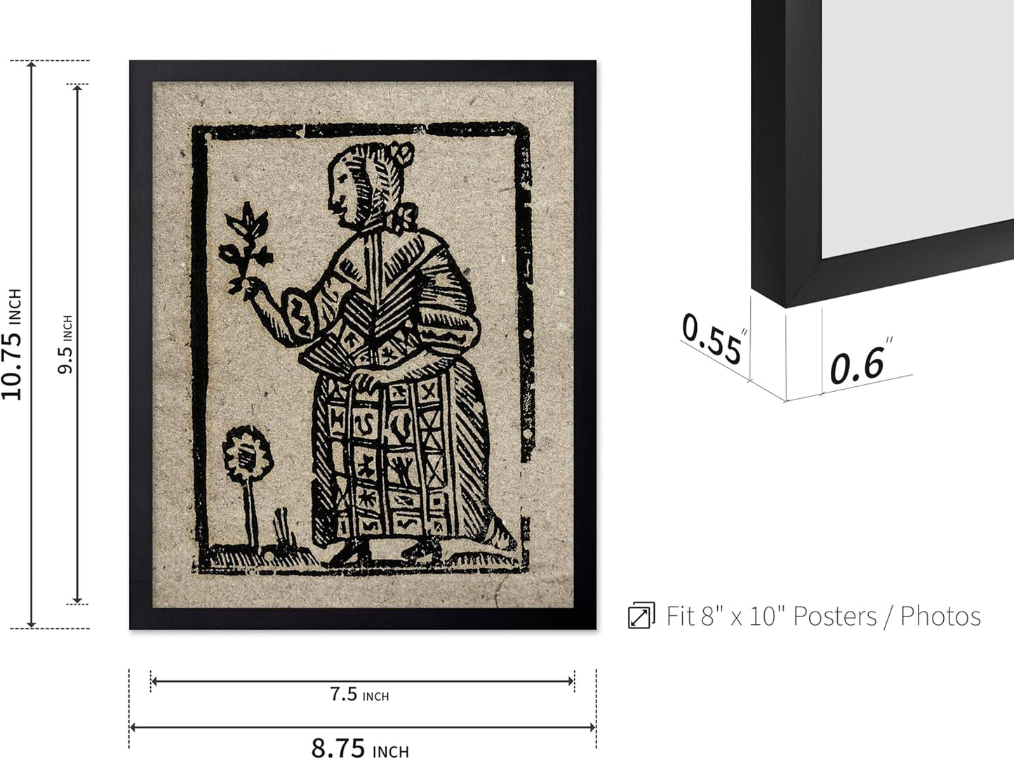 Poster Master Vintage Woodcut Poster - Retro Medieval Print - Gift for Gothic, Horror Fan - Witch Holding a Plant, Magic, Spell, Herbalist - Wall Decor for Bedroom, Dorm, 8x10 Black Framed