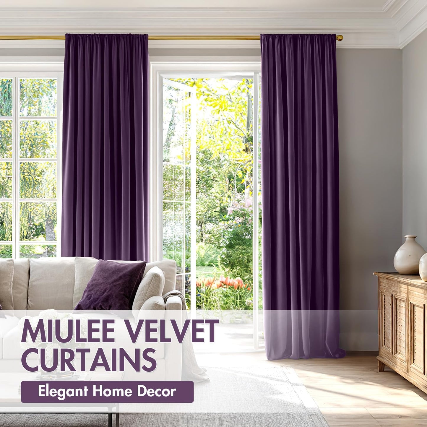 MIULEE Purple Velvet Curtains Thermal Insulated Blackout Curtain Drapes for Bedroom Living Room Darkening 84 Inches Long Curtains Panels Rod Pocket Set of 2