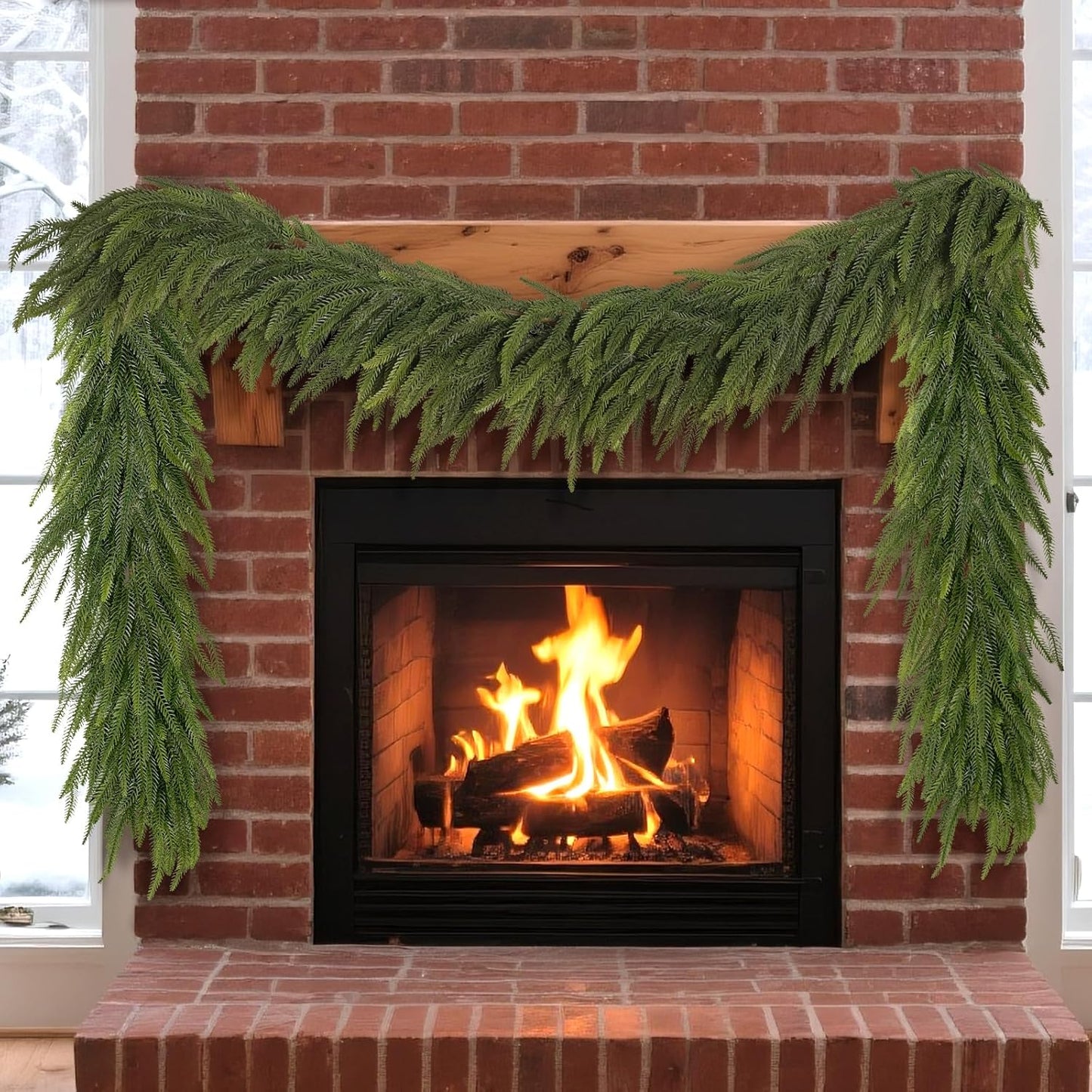 9FT Christmas Norfolk Pine Garland -2PCS, Artificial Pine Needles Garlands Faux Greenery Fake Garland for Holiday Fireplace,Table,Window,Stairs,Mante,Indoor Outdoor Decor
