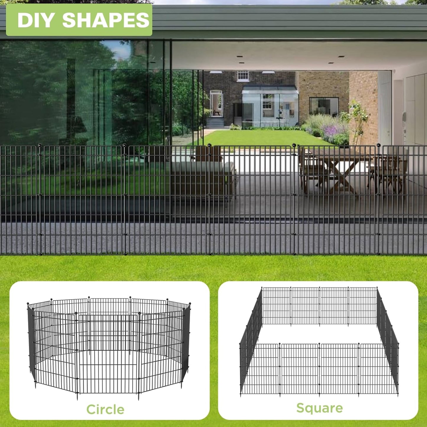 5 Panels No Dig Garden Fence Animal Barrier, 34in(H) × 11.25ft(L) Decorative Metal Outdoor Dog Fence, Rustproof Pet Fencing for Yard, Patio, Flower Bed -Temporary Fencing| Easy to Install