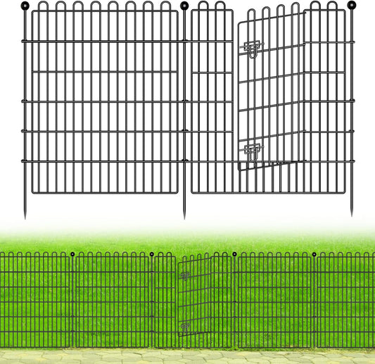 15 Panels No Dig Decorative Garden Fence with Gate for Yard, 32 in(H) X 35.4 ft(L) Animal Barrier Fencing for Outdoor Dog, Metal Portable Garden Fences for Borders, Pets, Landscape, Temporary Fence