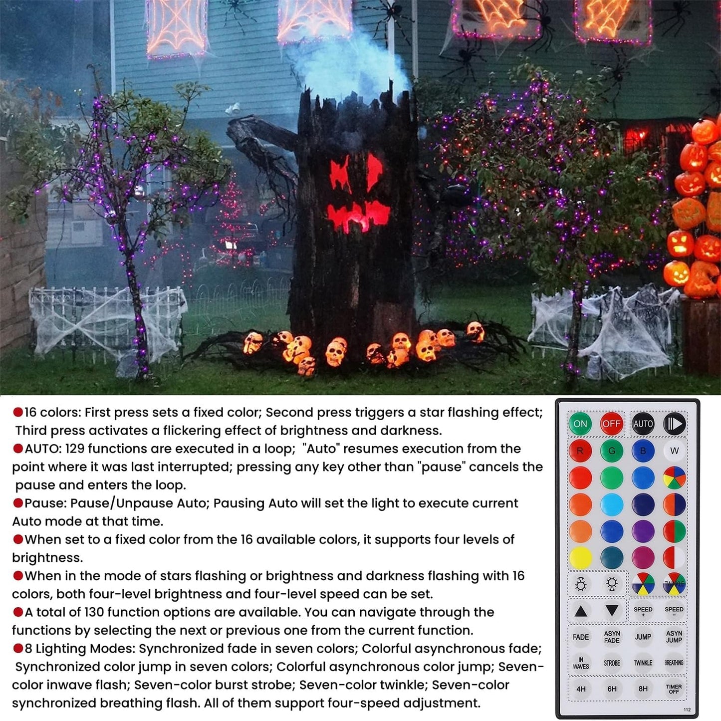 HOME LIGHTING 66ft Christmas Decorative Mini Lights, 200 LED RGB Changing 8 Functional Green Wire Fairy Halloween Lights with Remote Timer, Plug in Indoor Outdoor Xmas Wedding Party Decor