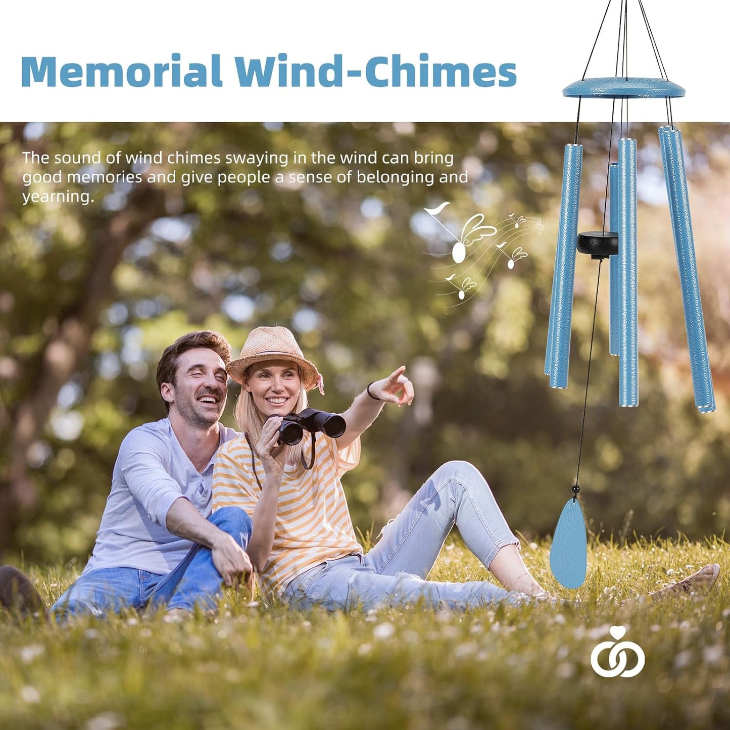 Wind-Chimes-Outdoor-Deep-Tone, Large Soothing Melodic Tones Mobile Windchimes, Wind Chimes for Outside, Memorial Wind Chime Best Gift for Mom Women Grandma Neighbors(32" Blue Coated Aluminum)