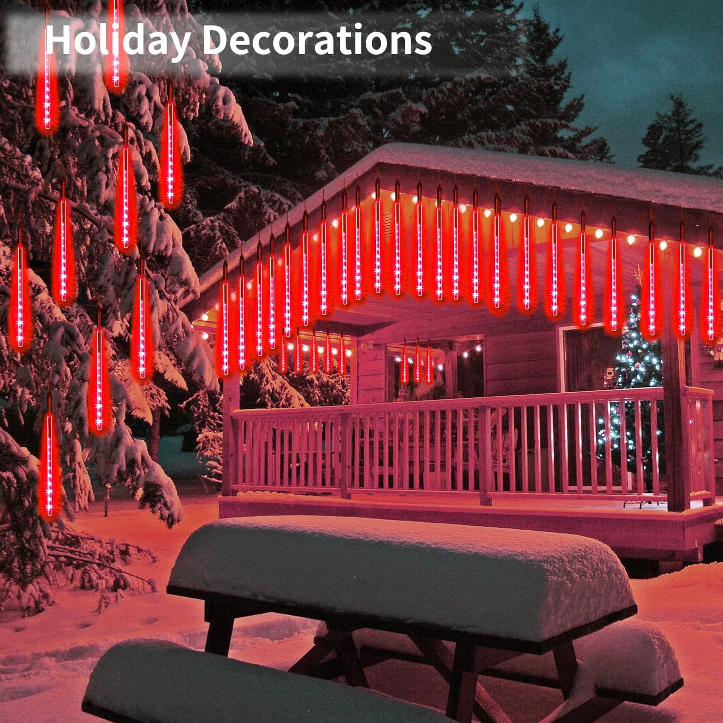 【4 Pack】 Christmas Lights Meteor Shower Rain Lights 20inch, Totally 40 Tube 1440 LEDs Icicle Lights Outdoor Raindrop Lights for Xmas Halloween Wedding Party Tree Holiday Decoration, Red
