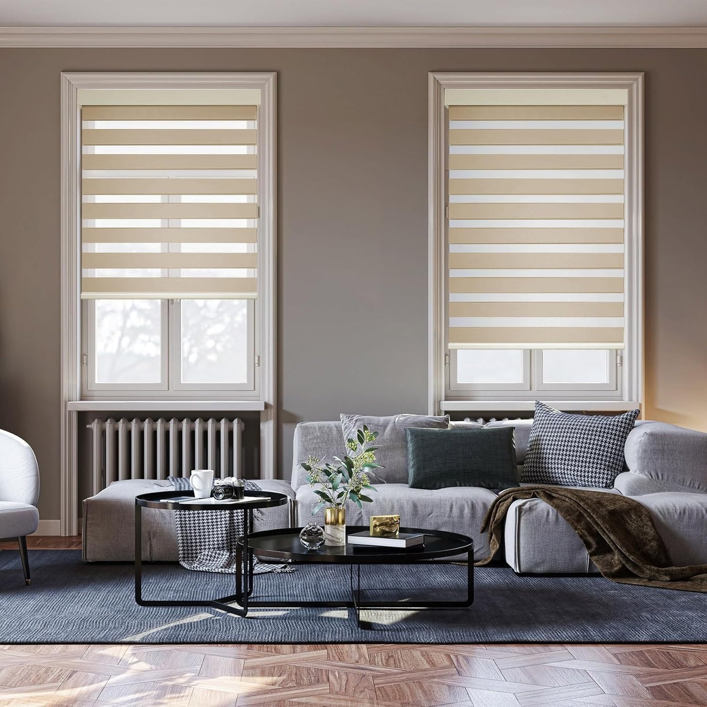 HESTIA Cordless Zebra Blinds Light Filtering Roller Shades UV Blocking Blackout Privacy Indoor Window Shades for Home Office Day and Night, Beige,32" W x 54" H