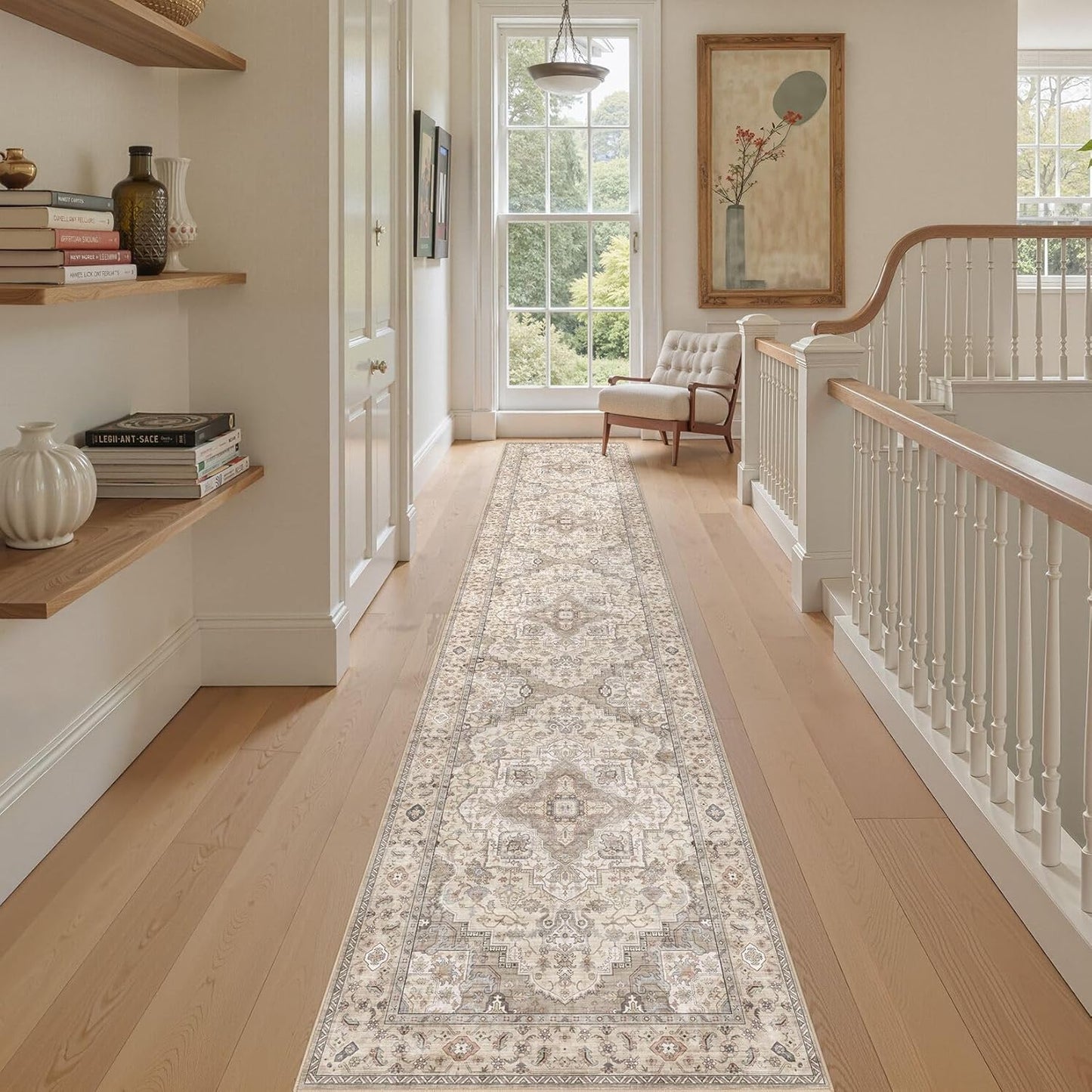 Washable 2.6x14 Runner Rug - Area Rugs Neutral Vintage Distressed Floral Farmhouse Boho Large Soft Floor Rug Indoor Carpet for Hallway Entryway Home - Brown/Multi