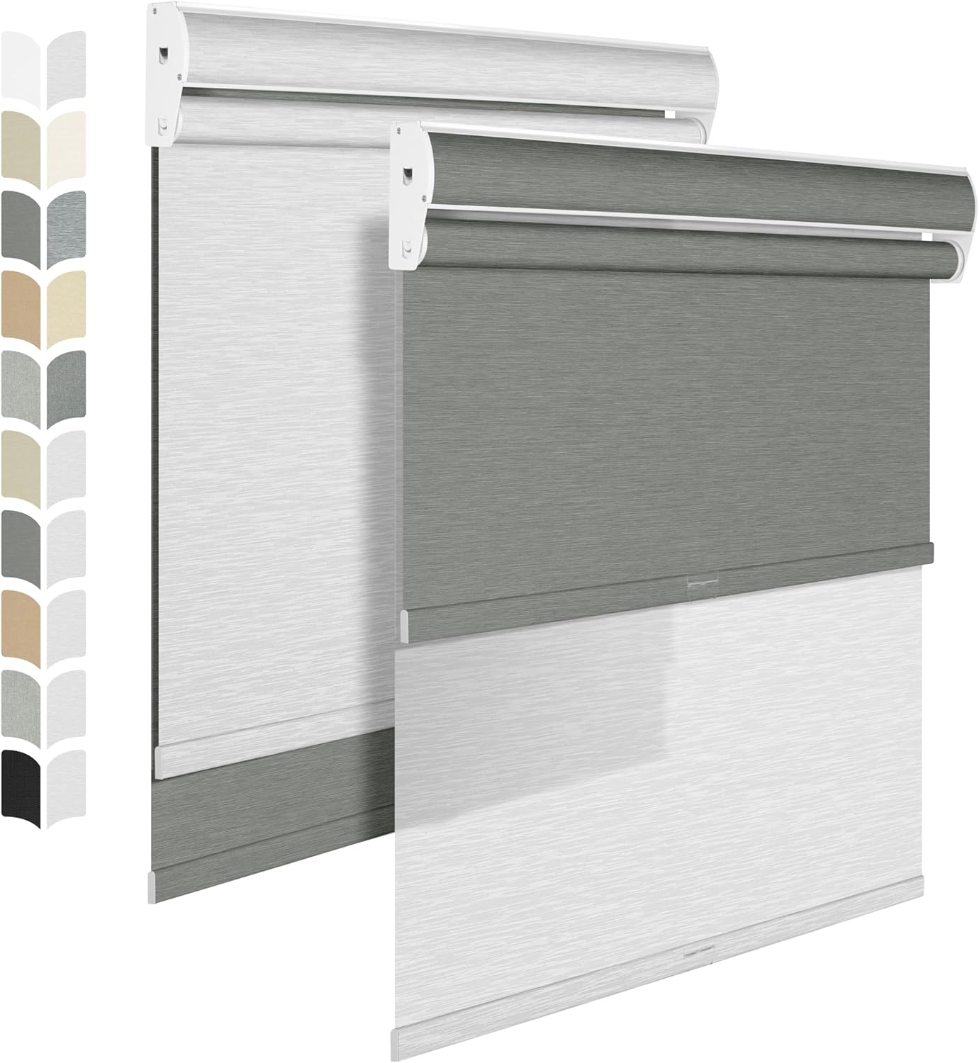 BERISSA Cordless Dual Roller Shades with Cassette Valance,Double Window Shades Blackout and Light Filtering Shades,Day and Night Roller Shades for Home Office Door.Grey and White.27 W x 80" H