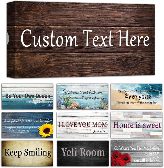 CHAOSETKEN Custom Text Sign Wall Art Personalized Family Quote Wall Decor Family Sign Canvas Prints Customized Wood Text Quote Pictures Rustic Farmhouse Decor Framed (12L x 6W)