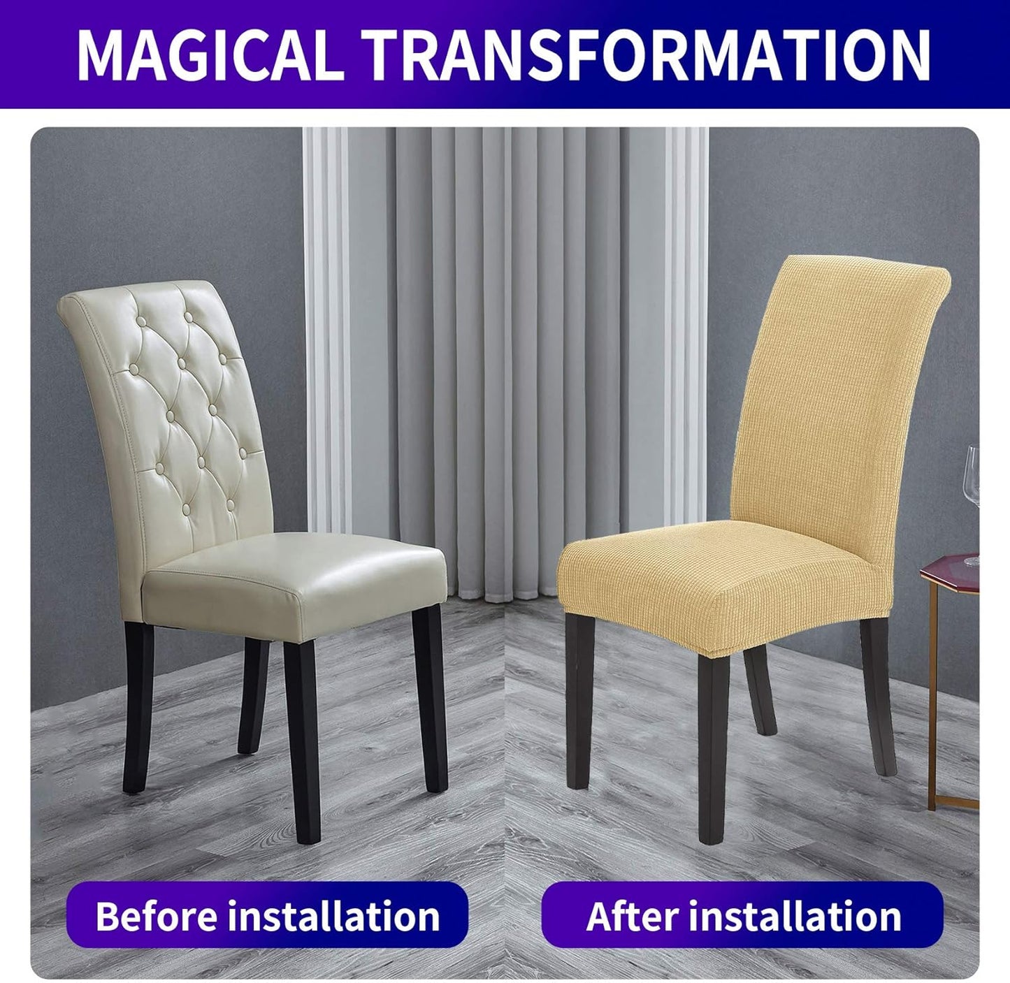 Howhic Stretch Chair Covers for Dining Room Set of 2, Removable Washable Dining Room Chair Covers, Dining Chair Slipcovers Seat Protector, Great Decoration for Home and Banquet (Champagne, 2 Pack)